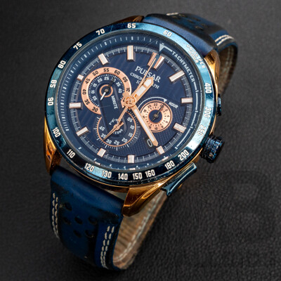 Pulsar PU2080X Quartz Multi-Function Chronograph Stainless Steel Blue/Rose Gold Men's Watch
