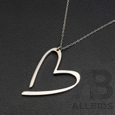 Calvin Klein Branded Silver Tone Necklace with Open Heart Shape Pendant