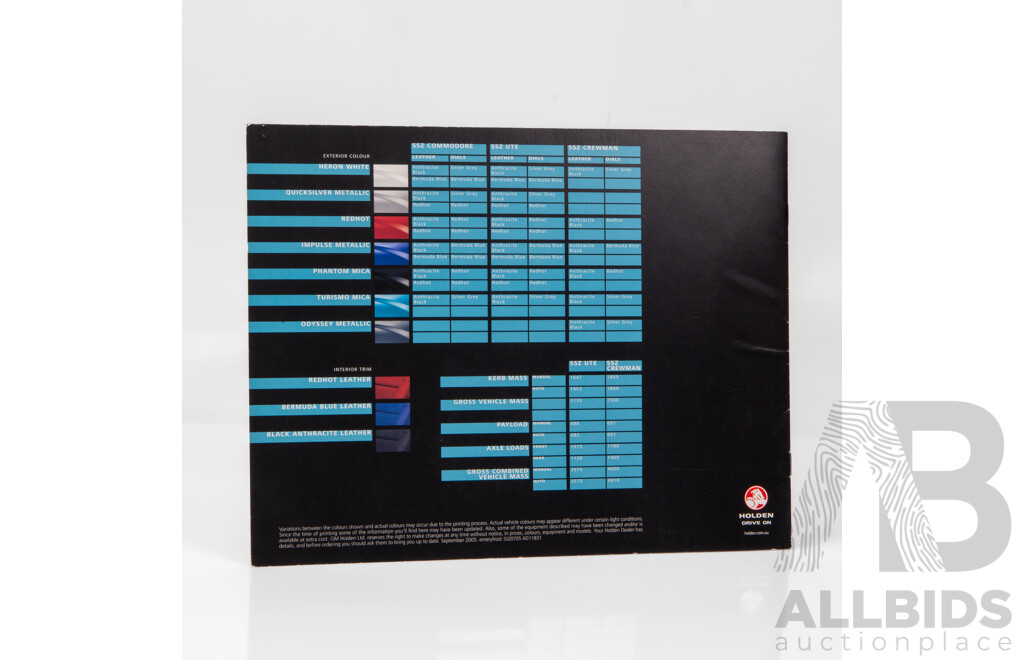 Genuine 2005 Holden Commodore SSZ V8 Ute / Sedan / Crewman 10-Page Sales Brochure