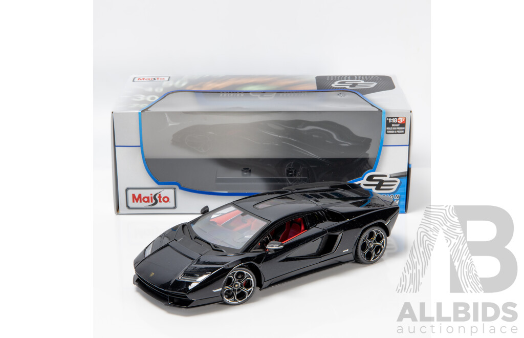 Maisto Special Edition 2021 Lamborghini Countach LPI 800-4 Black W Red Interior 1:18 Scale Model Car - New