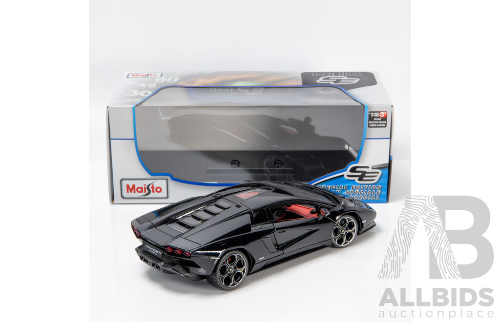 Maisto Special Edition 2021 Lamborghini Countach LPI 800-4 Black W Red Interior 1:18 Scale Model Car - New