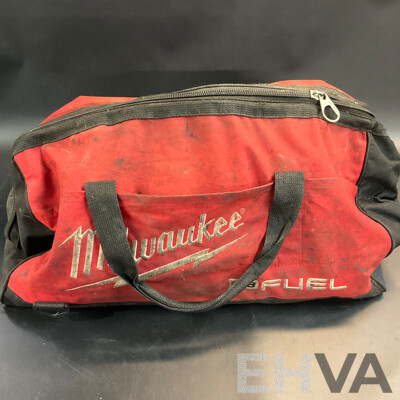 Three Makita Power Tools with Hand Tools in Milwaukee Carry Bag