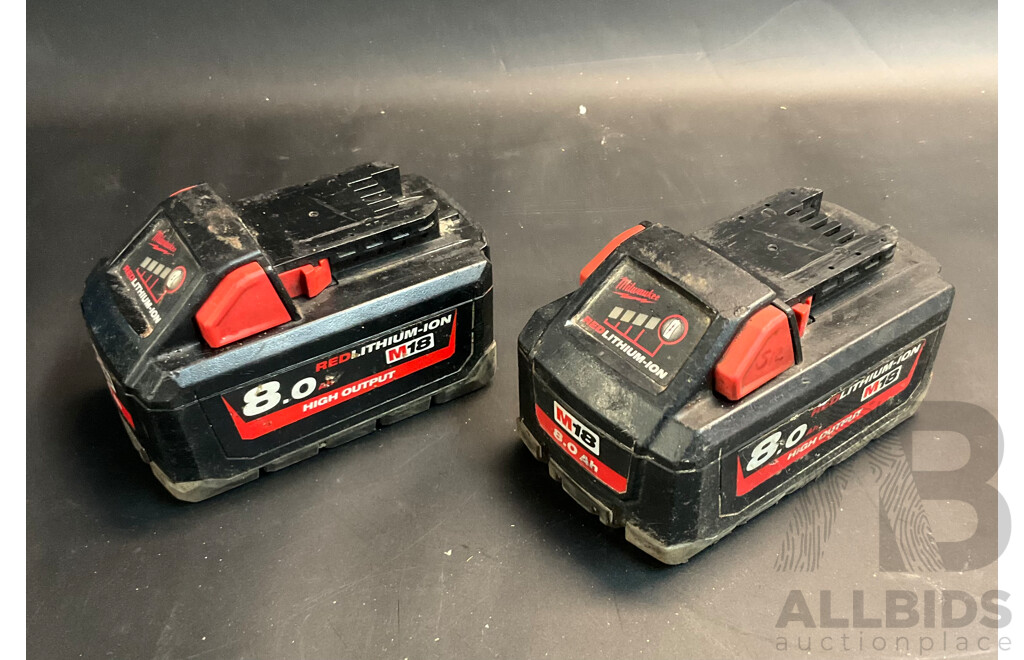 Milwaukee M18HB8 8.0Ah 18V RED LITHIUM Battery - Lot of 2