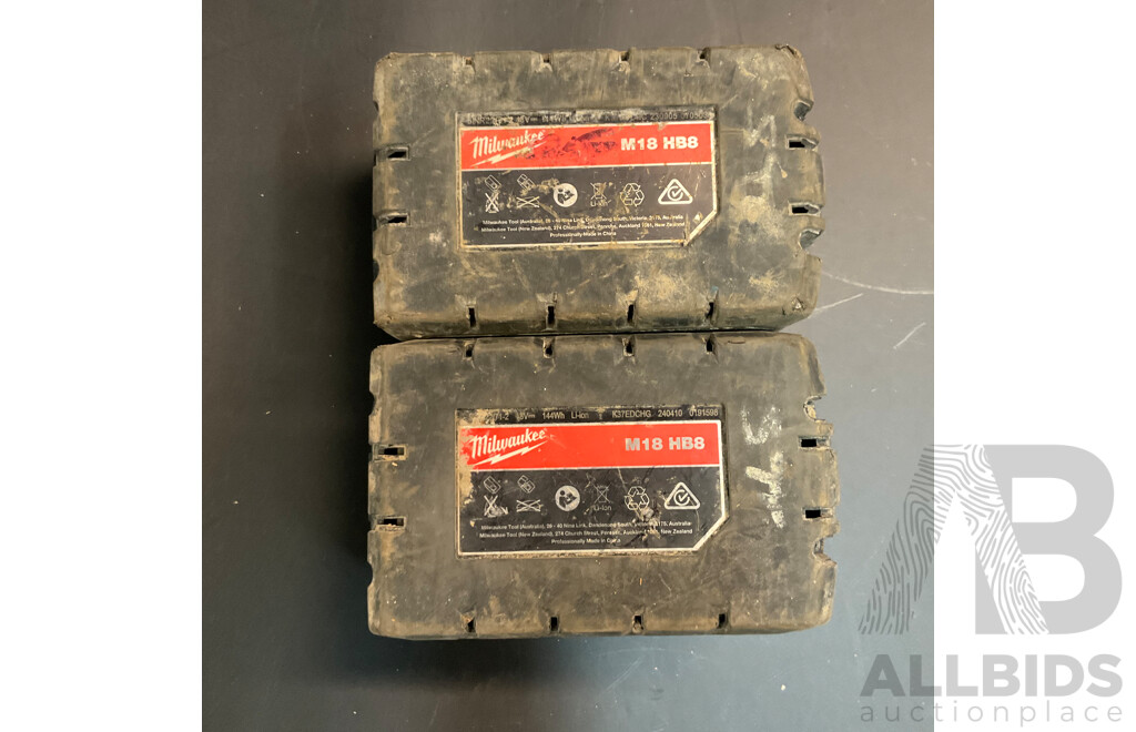 Milwaukee M18HB8 8.0Ah 18V RED LITHIUM Battery - Lot of 2