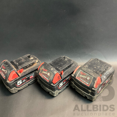 Milwaukee M18B5 18V 5.0Ah Li-Ion RED LITHIUM Battery - Lot of 3