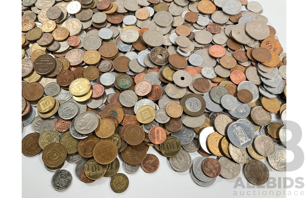 Collection of International Coins Including USA, Cuba, Costa Rica, New Zealand, Caribbean, Thailand, Malaysia, France Hong Kong, Australia, Israel, Fiji Canada - Approximately 3.3 Kilograms