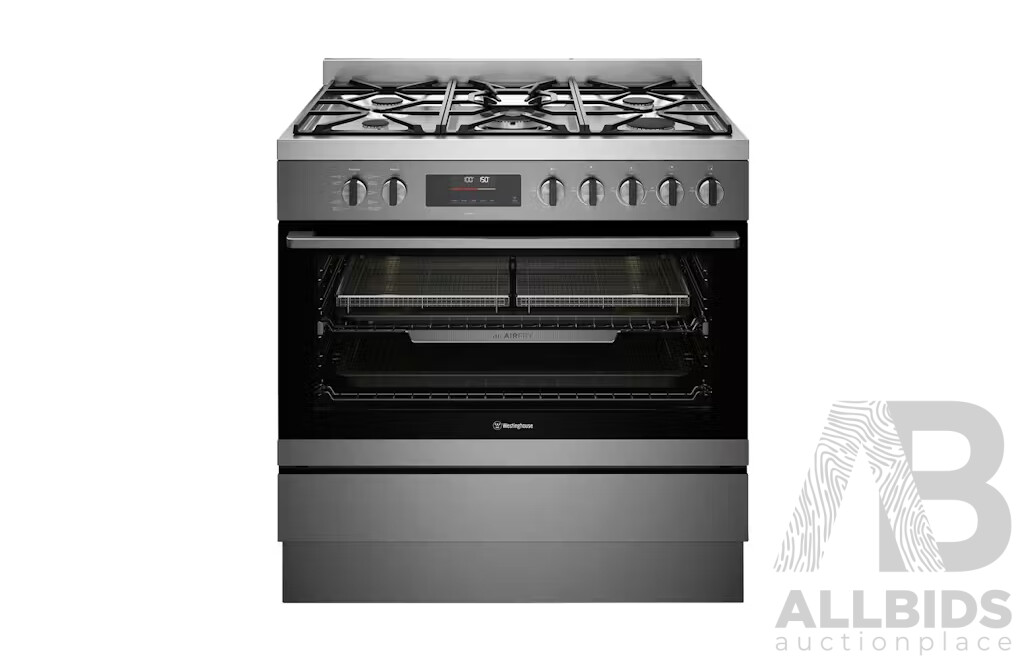 Westinghouse 900mm Dual Fuel Pyrolytic Freestanding Oven with AirFry - Dark Stainless Steel - ORP $4,699
