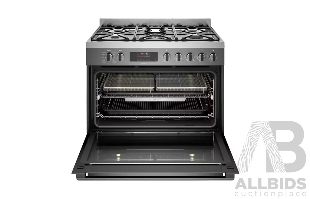 Westinghouse 900mm Dual Fuel Pyrolytic Freestanding Oven with AirFry - Dark Stainless Steel - ORP $4,699