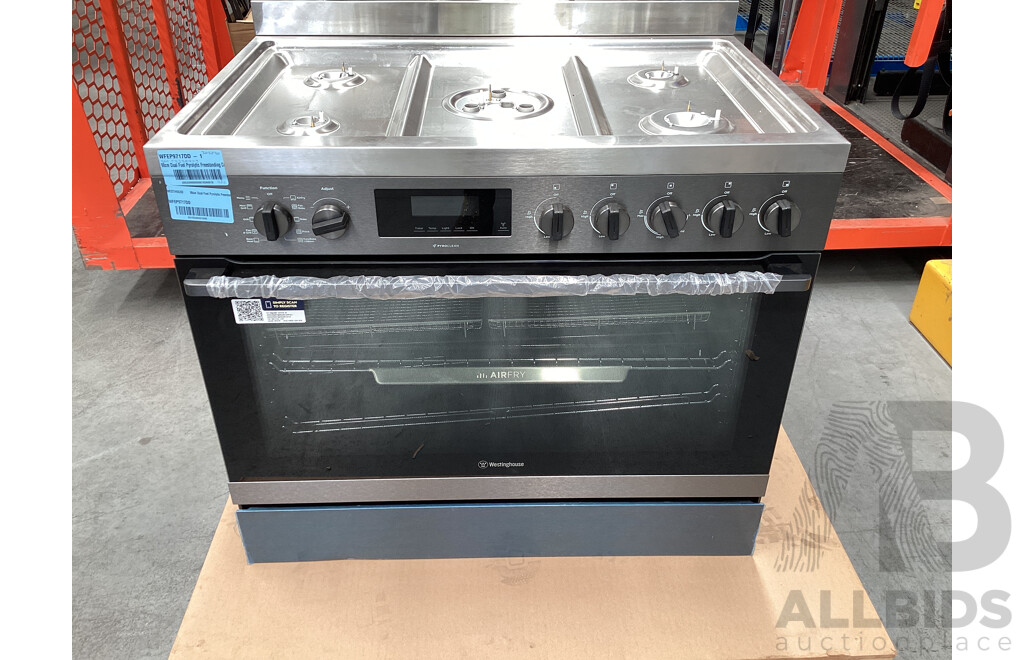 Westinghouse 900mm Dual Fuel Pyrolytic Freestanding Oven with AirFry - Dark Stainless Steel - ORP $4,699