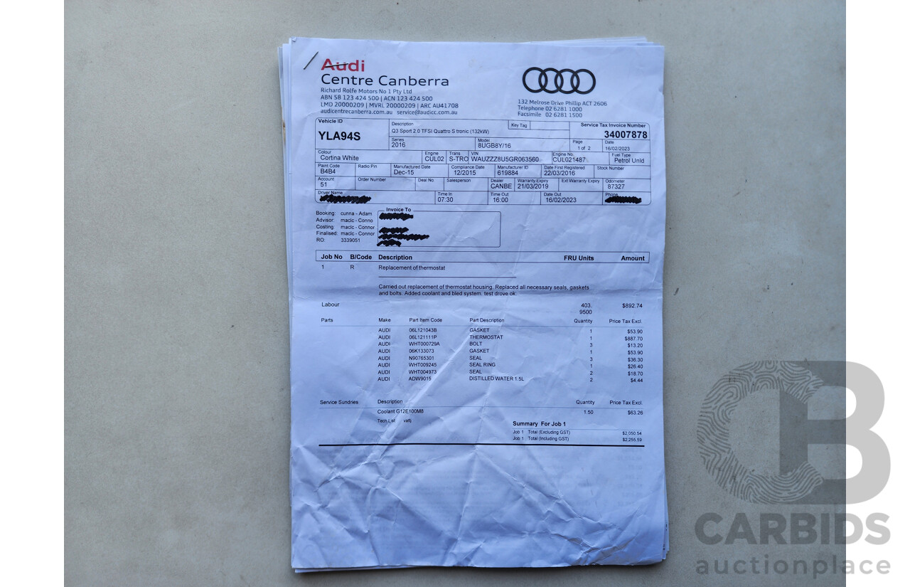 2/2016 Audi Q3 2.0 TFSI Sport Quattro (132kw) 8U MY16 4d Wagon White 2.0L