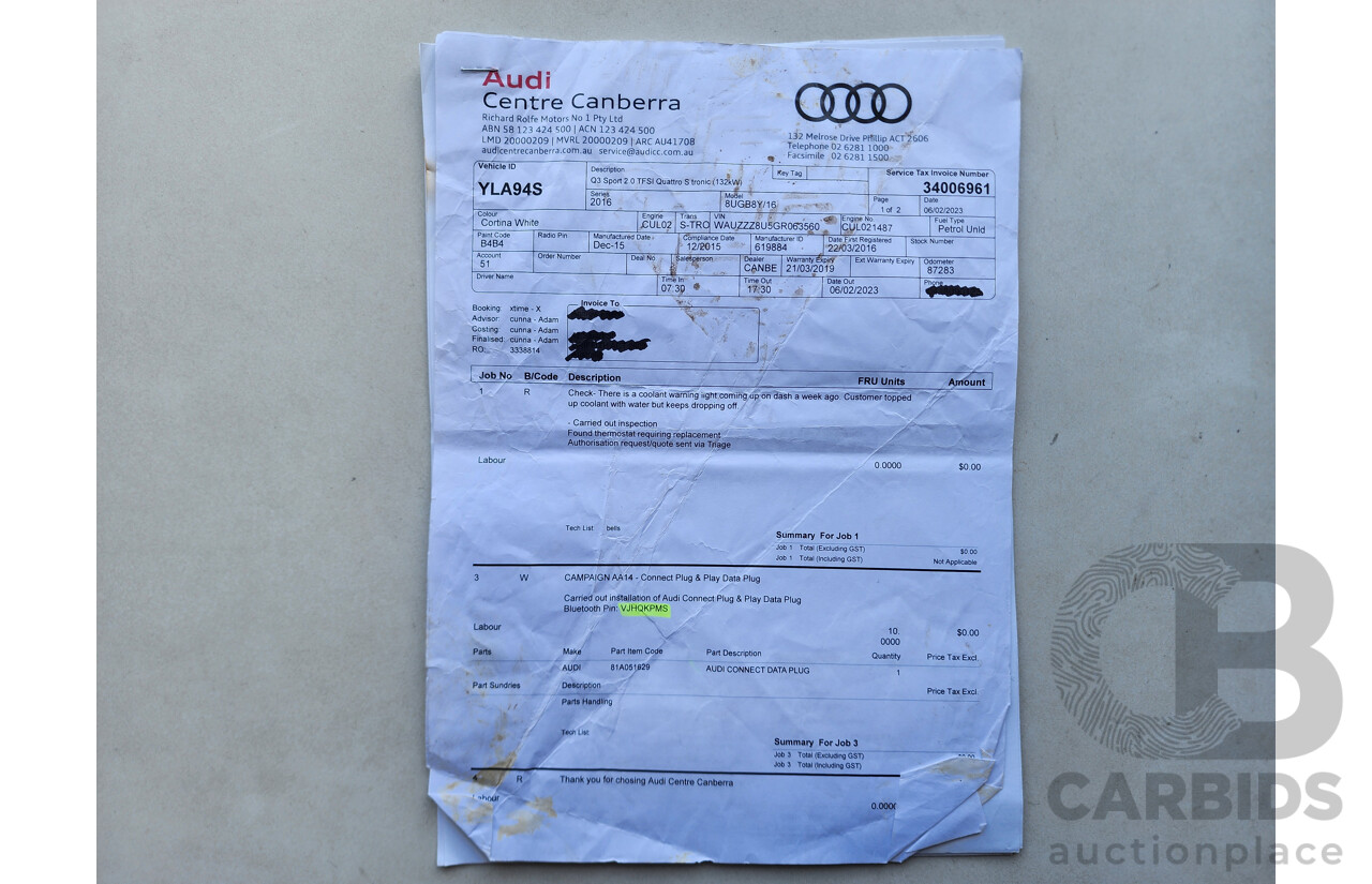 2/2016 Audi Q3 2.0 TFSI Sport Quattro (132kw) 8U MY16 4d Wagon White 2.0L