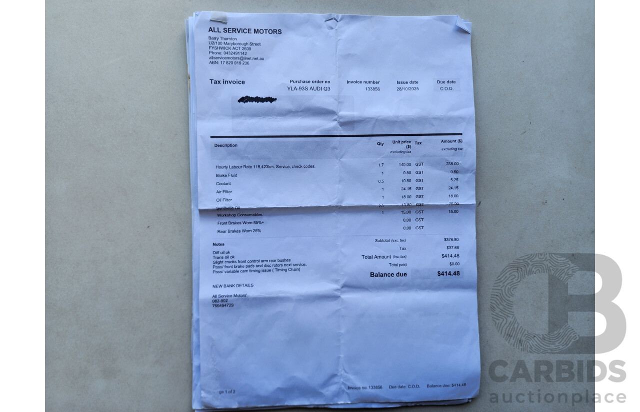 2/2016 Audi Q3 2.0 TFSI Sport Quattro (132kw) 8U MY16 4d Wagon White 2.0L