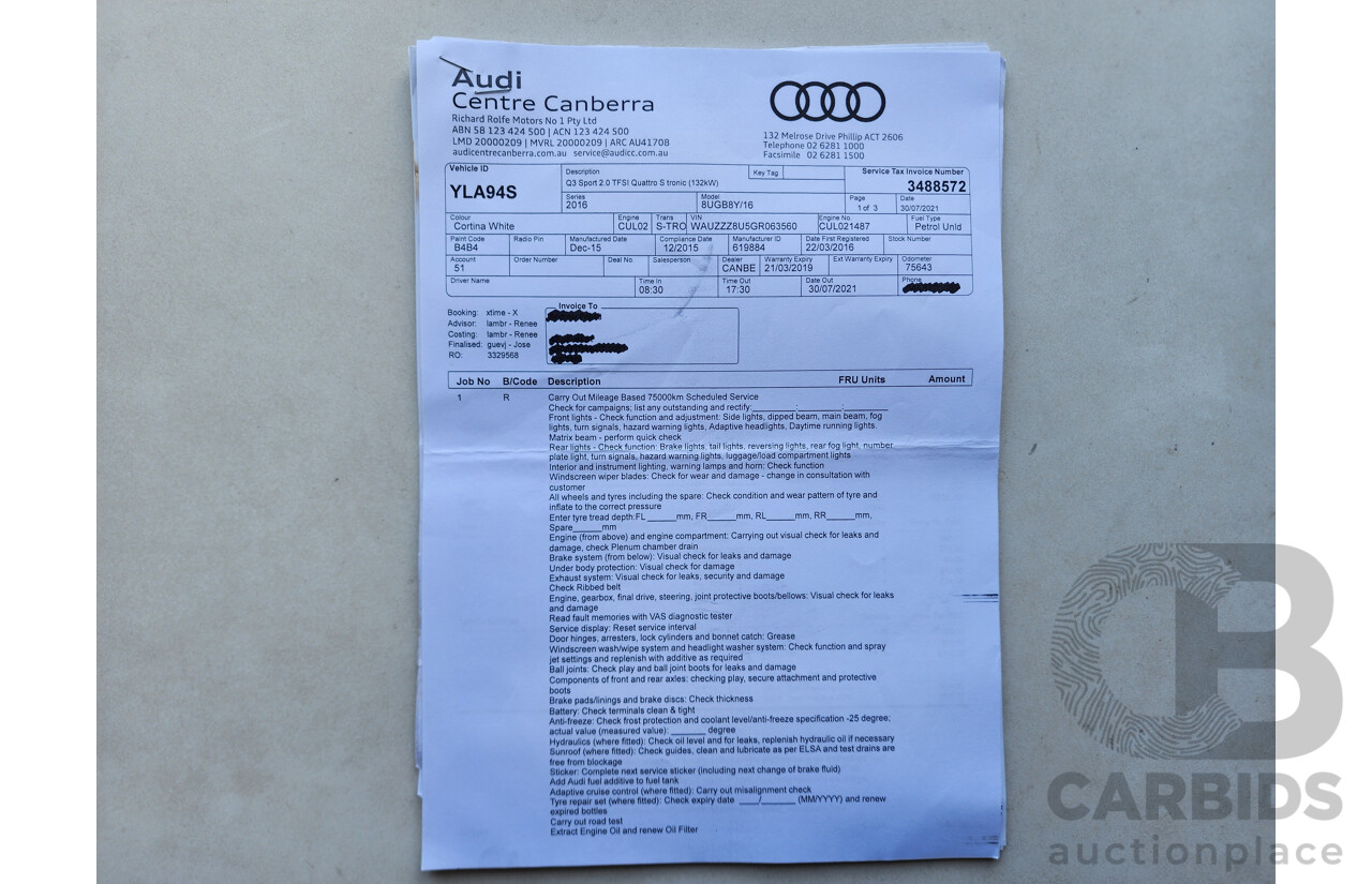 2/2016 Audi Q3 2.0 TFSI Sport Quattro (132kw) 8U MY16 4d Wagon White 2.0L