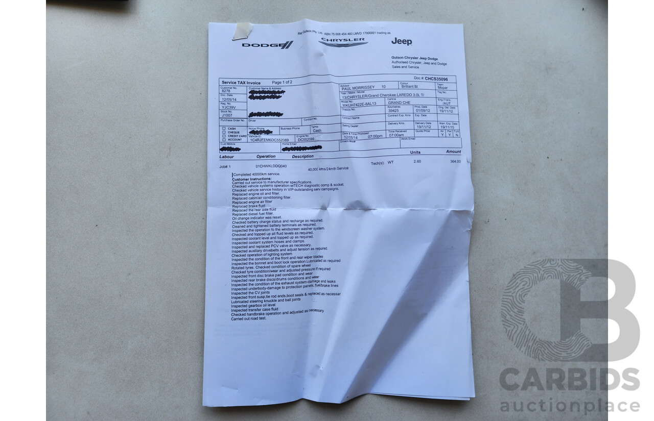 10/2012 Jeep Grand Cherokee Laredo (4x4) WK MY12 4d Wagon Black 3.0L