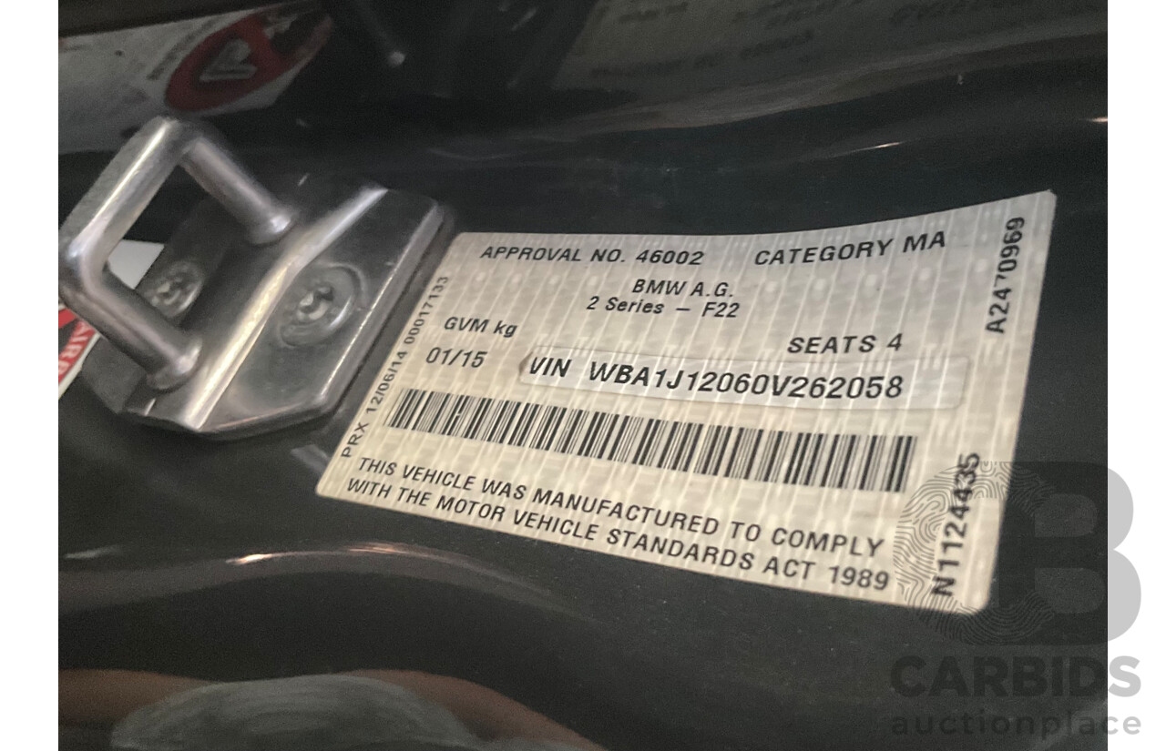 1/2015 BMW 220i M-Sport F22 2d Coupe Mineral Grey Metallic Turbo 2.0L