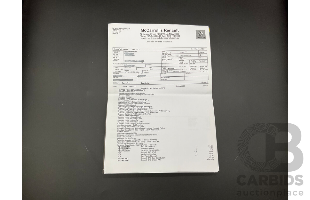 01/2017 Renault Koleos Intens X-Tronic (4x4) XZG 4d Wagon Metallic Black 2.5L