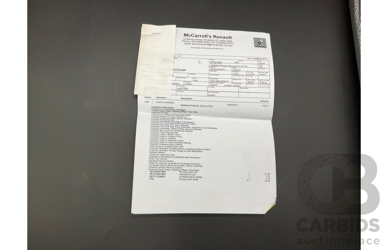 01/2017 Renault Koleos Intens X-Tronic (4x4) XZG 4d Wagon Metallic Black 2.5L