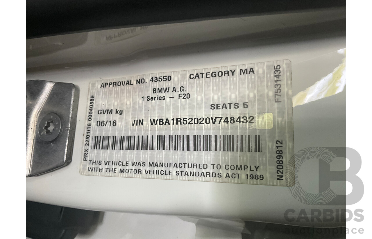 06/2016 BMW 118i Sport Line (RWD) F20 LCI 5d Hatchback Alpine White Turbo 1.5L