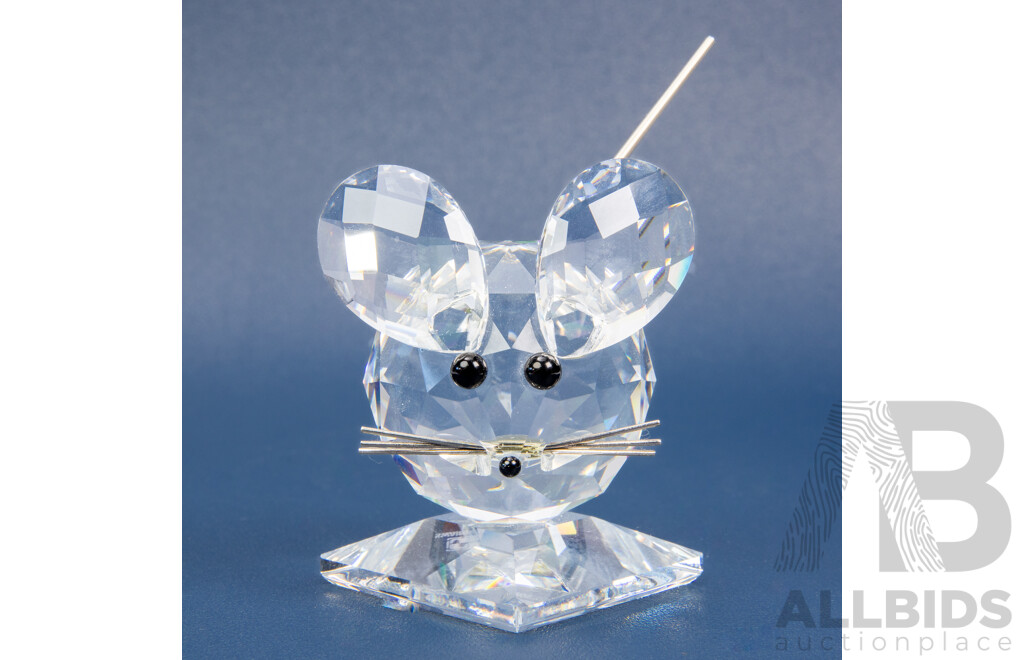 Collection of Three Swarovski Animal Figures Including a Standing Cat, a Mouse and a Goldfish