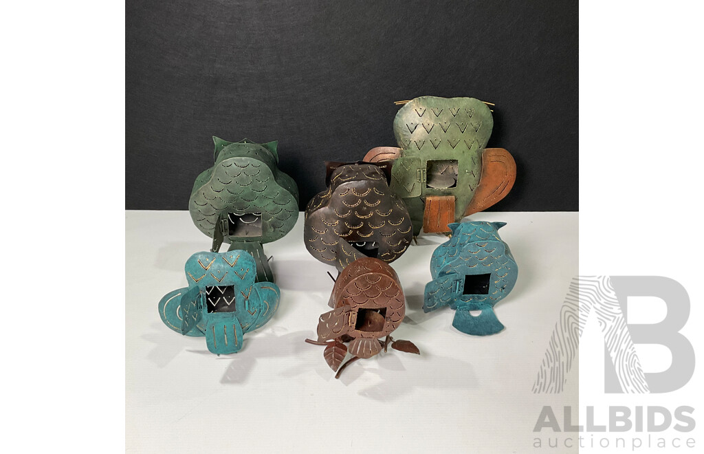 Parliament of Metal Tea Light Candle Holder Owls