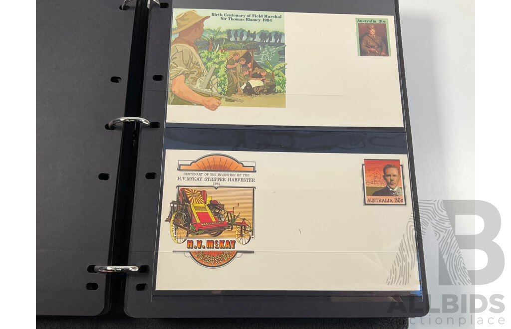 Album of Australian First Day Covers and Pre Stamped Envelopes, Examples Spanning 1982 to 1988