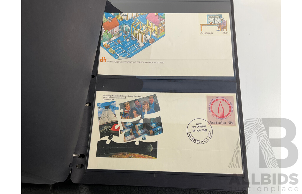 Album of Australian First Day Covers and Pre Stamped Envelopes, Examples Spanning 1982 to 1988