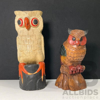 Pair of Large Wooden Decorative Owls