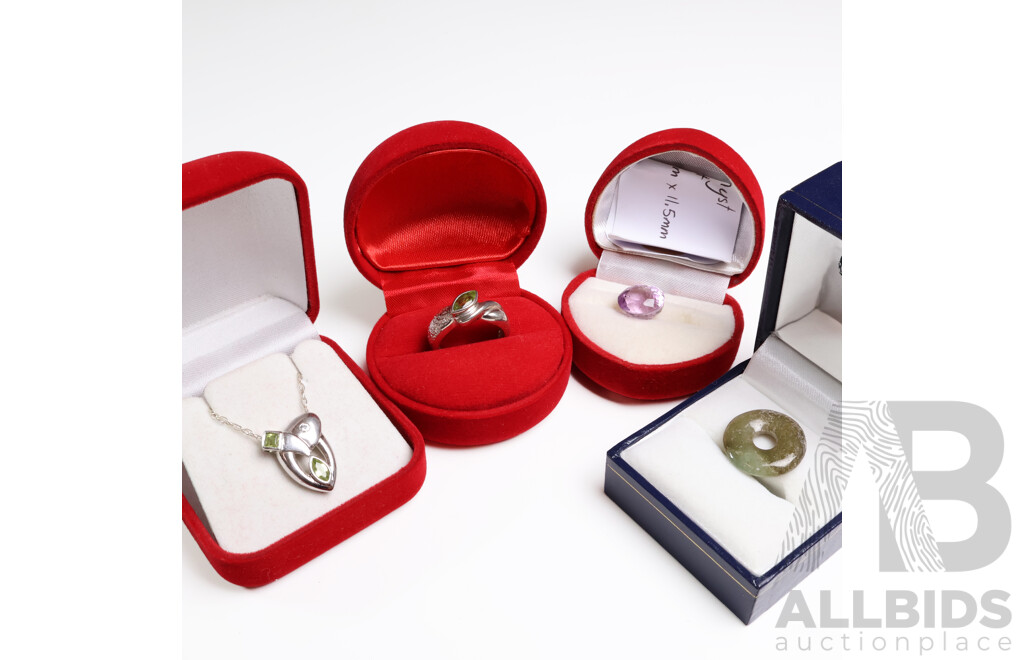 925 Stirling Silver Peridot Set and Loose Stones - Lot of 4