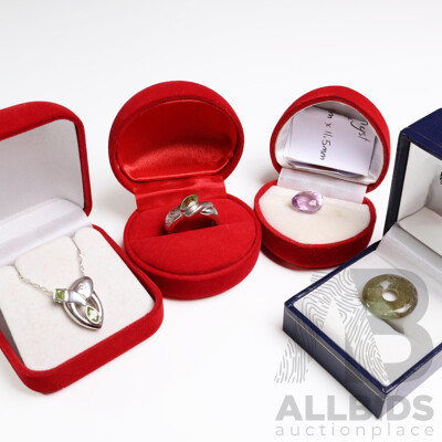 925 Stirling Silver Peridot Set and Loose Stones - Lot of 4