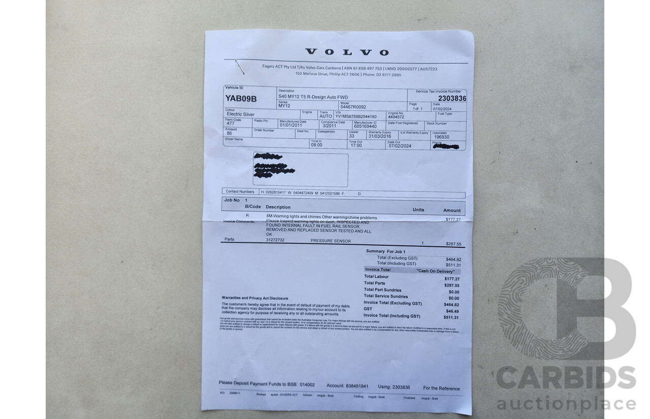 3/2011 Volvo S40 T5 S MY11 4d Sedan Silver 2.5L