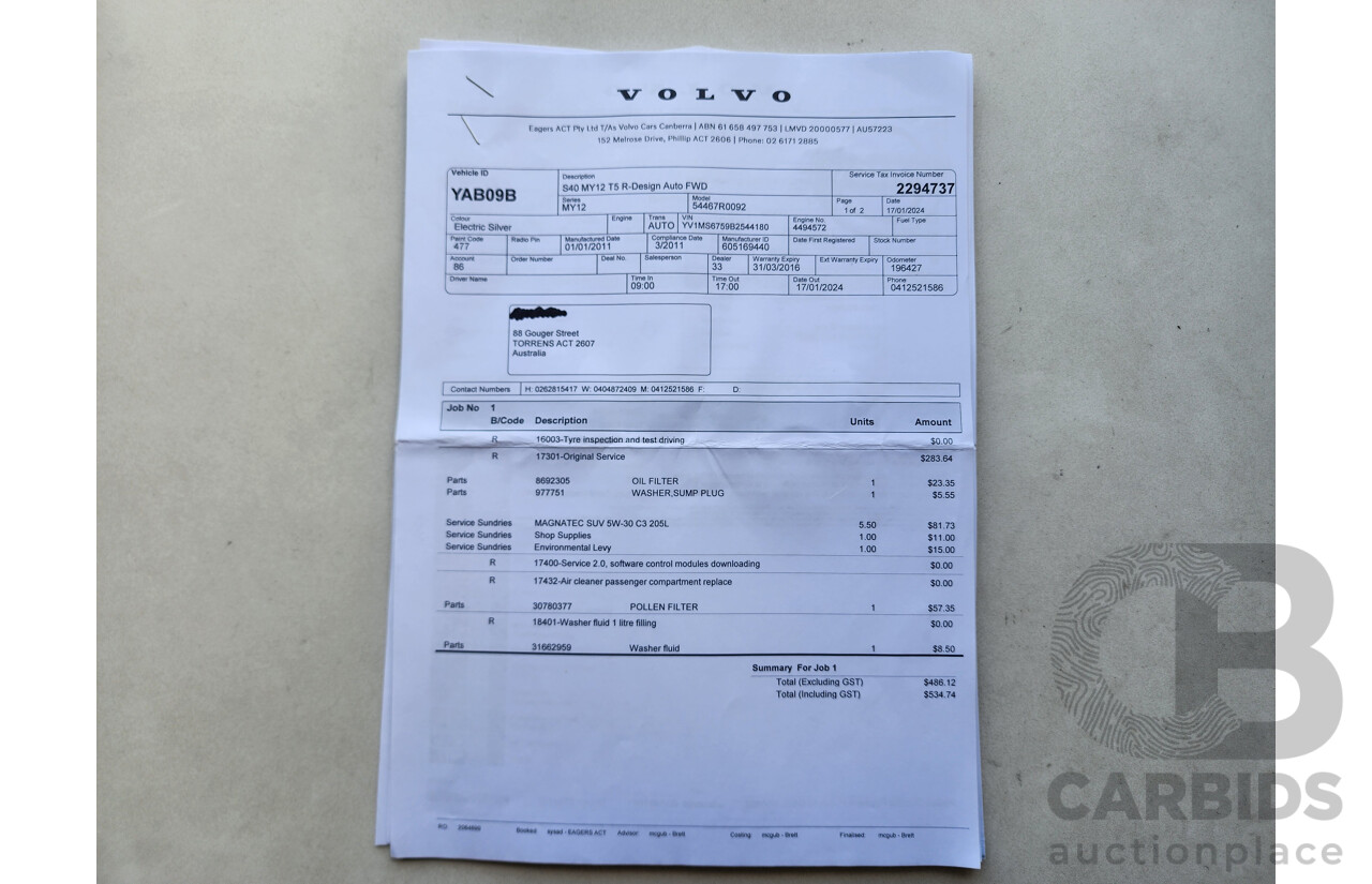 3/2011 Volvo S40 T5 S MY11 4d Sedan Silver 2.5L