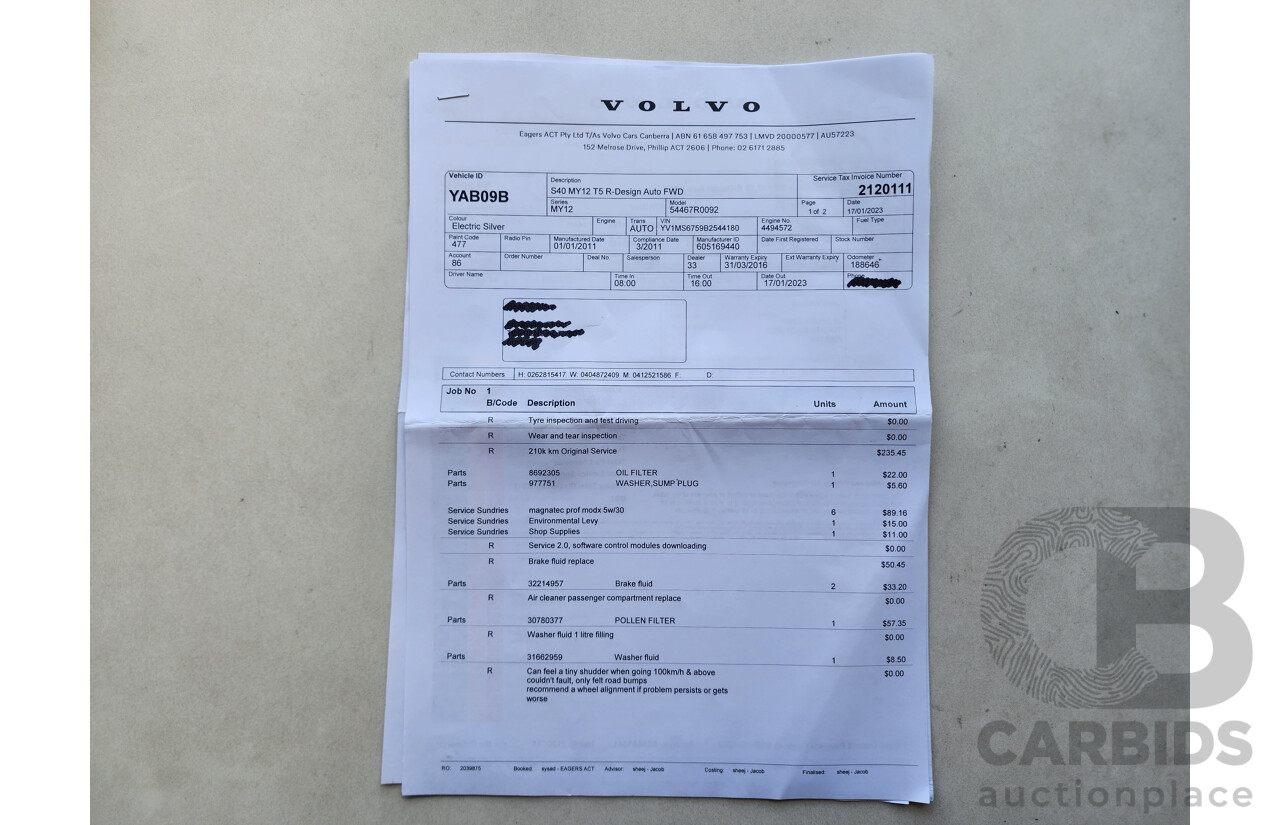 3/2011 Volvo S40 T5 S MY11 4d Sedan Silver 2.5L