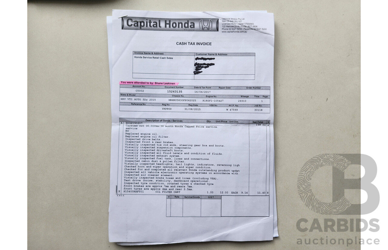 5/2015 Honda Hr-V VTi  4d Wagon White 1.8L