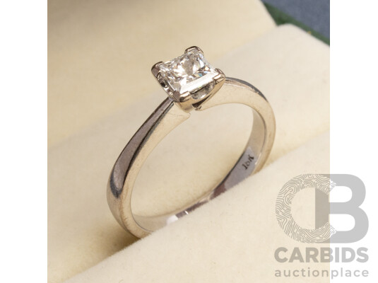 1660703 · 18ct White Gold Solitaire Natural Princess Cut Engagement Ring, Size L.5. Total Weight - 4.12gms