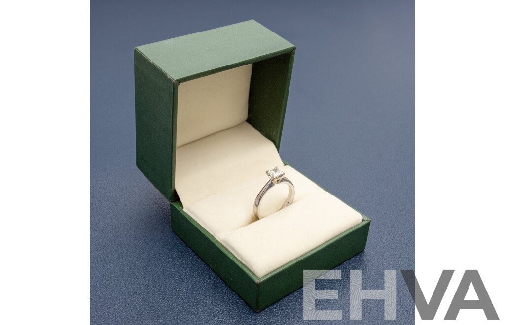18ct White Gold Solitaire Natural Princess Cut Engagement Ring, Size L.5. Total Weight - 4.12gms