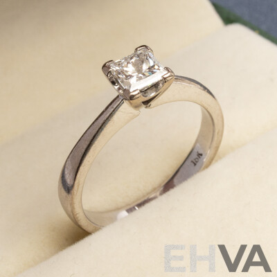 18ct White Gold Solitaire Natural Princess Cut Engagement Ring, Size L.5. Total Weight - 4.12gms