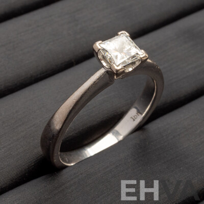 18ct White Gold Solitaire Natural Princess Cut Engagement Ring, Size L.5. Total Weight - 4.12gms