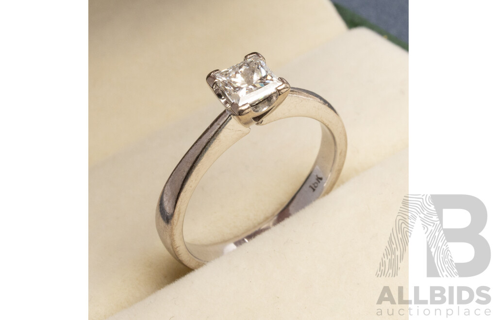 18ct White Gold Solitaire Natural Princess Cut Engagement Ring, Size L.5. Total Weight - 4.12gms