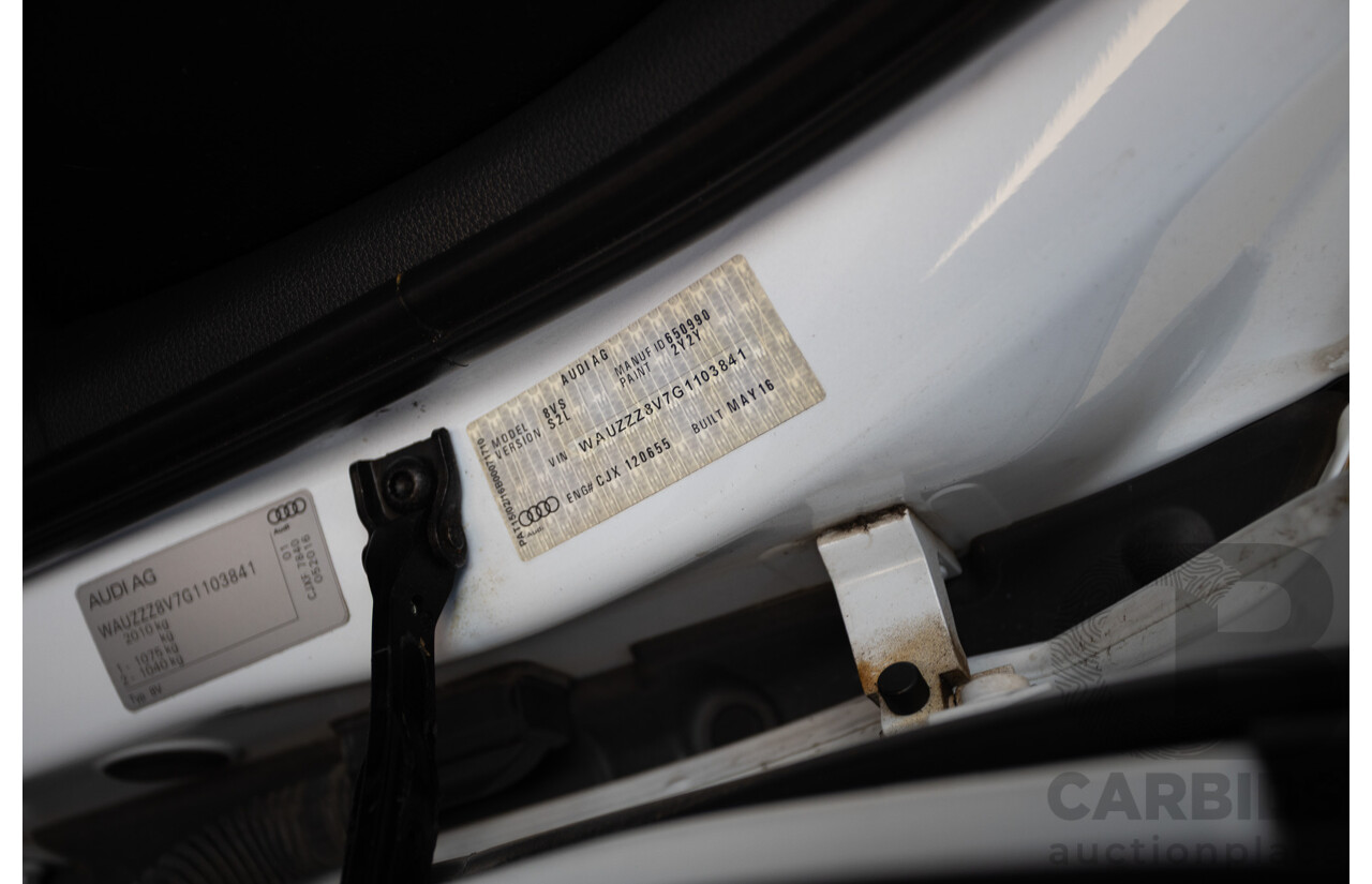 7/2016 Audi S3 2.0 TFSI QUATTRO (AWD) 8V MY15 4D Sedan Glacier White Turbo 2.0L