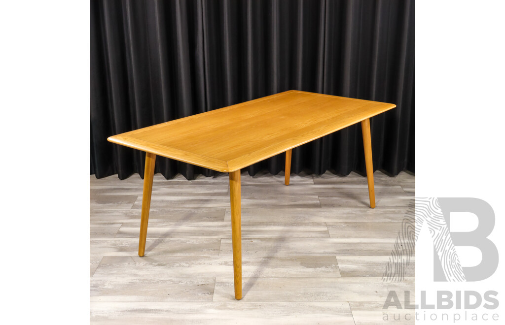 Modern Timber Dining Table with Four Upholstered Chairs by Freedom Furniture