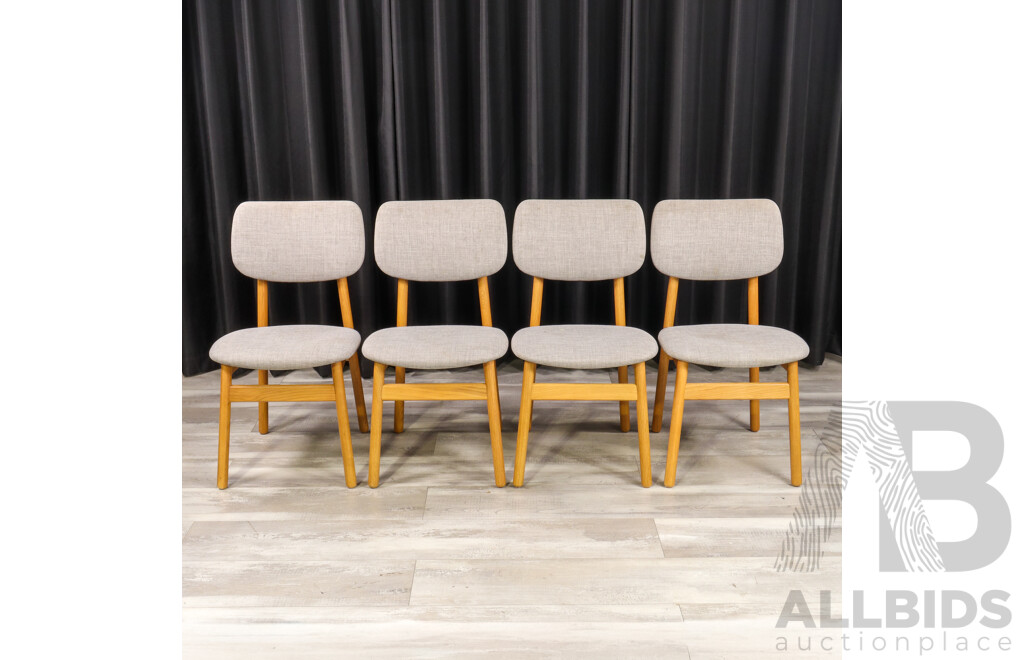 Modern Timber Dining Table with Four Upholstered Chairs by Freedom Furniture