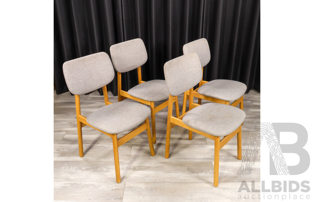 Modern Timber Dining Table with Four Upholstered Chairs by Freedom Furniture