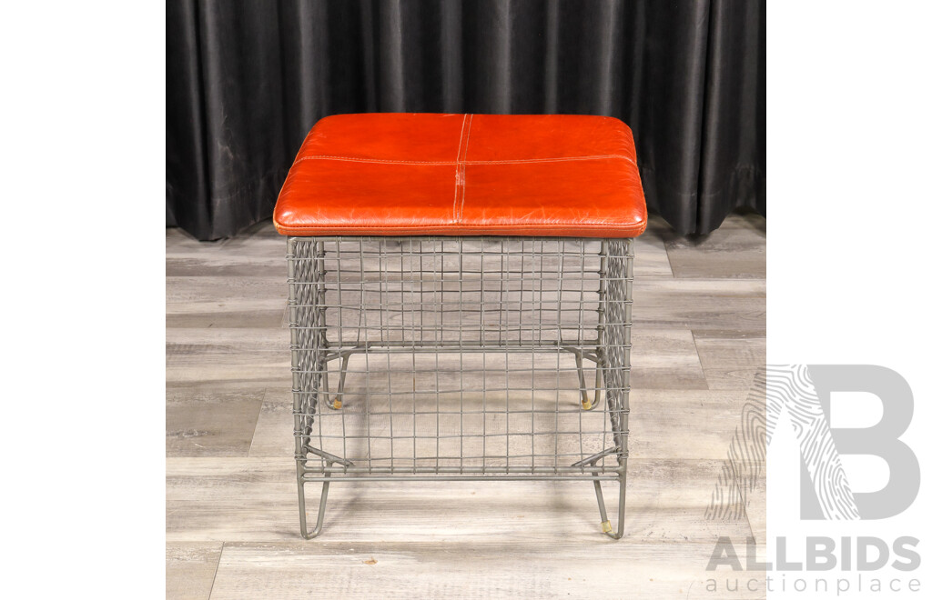 Wire Based Footstool with Loose Leather Top by Freedom Furniture