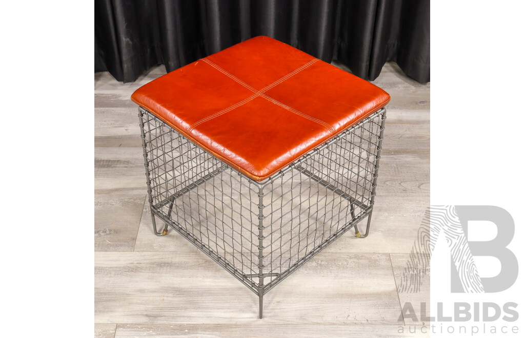 Wire Based Footstool with Loose Leather Top by Freedom Furniture