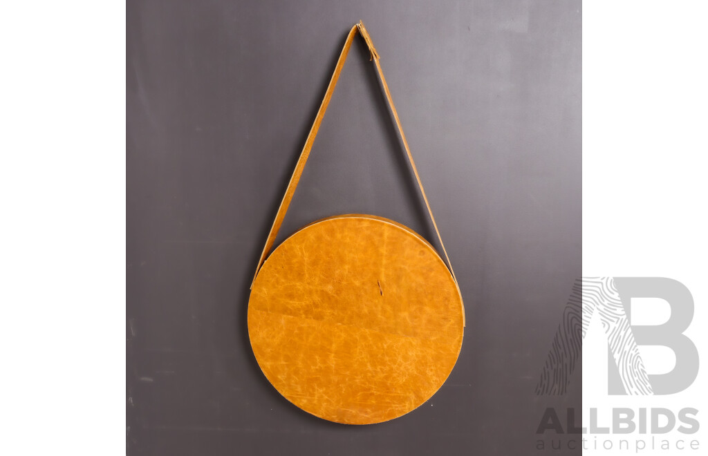 Modern Round Leather Bound Mirror