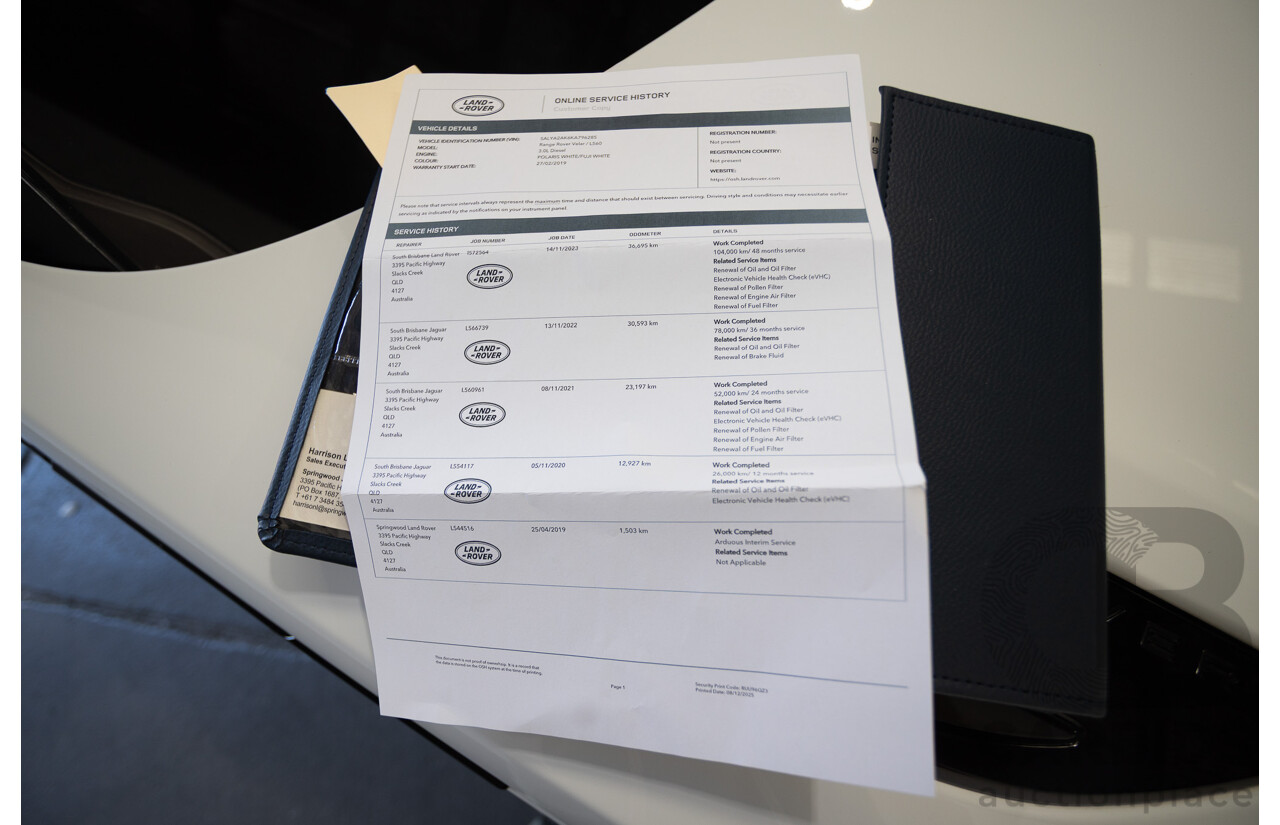 12/2018 Range Rover Velar D300 R-Dynamic S (AWD)  MY18 4D Wagon White 3.0L
