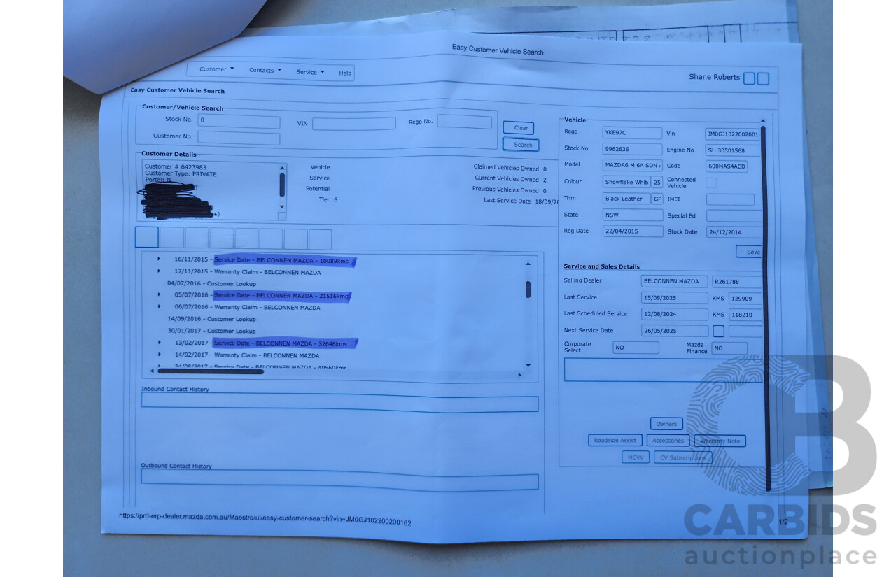 12/2014 Mazda Mazda6 Atenza 6C 4d Sedan White 2.2L