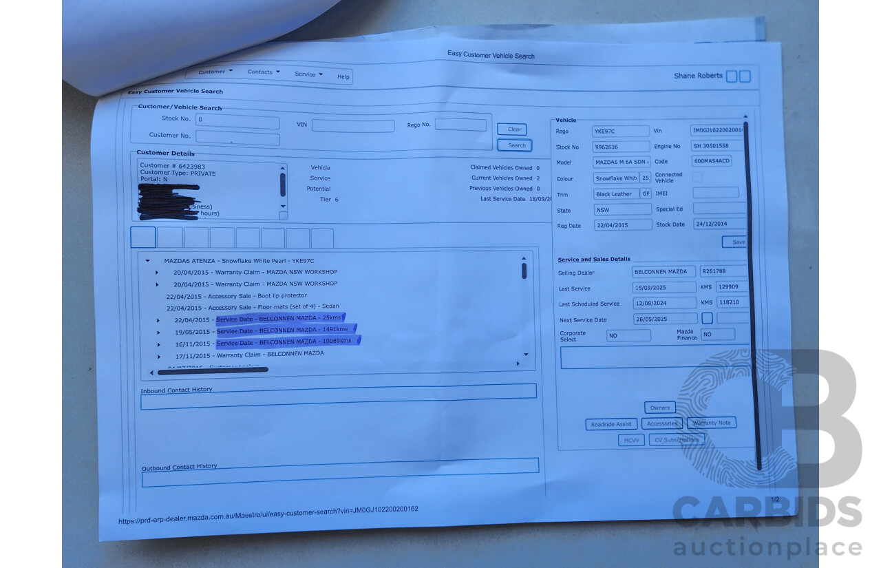 12/2014 Mazda Mazda6 Atenza 6C 4d Sedan White 2.2L