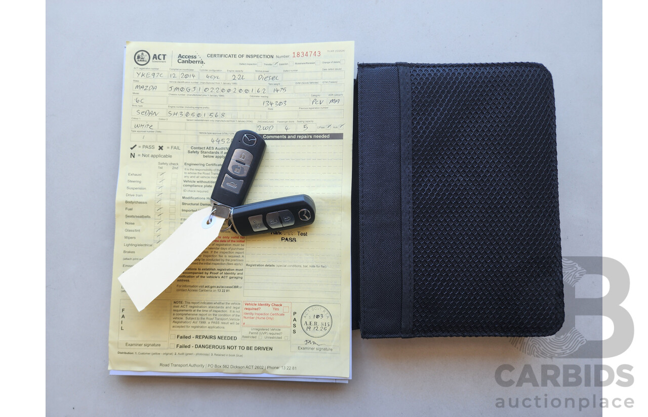 12/2014 Mazda Mazda6 Atenza 6C 4d Sedan White 2.2L