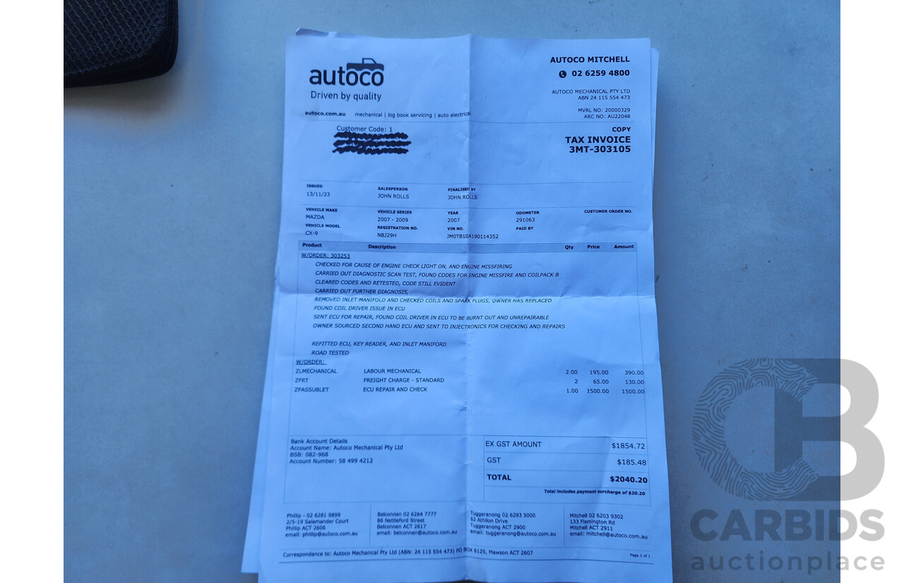 11/2008 Mazda Cx-9 Luxury  4d Wagon Black 3.7L